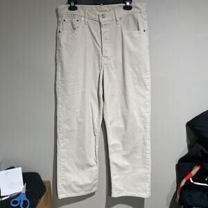 Levis Ribcage Straight Ankle Jeans Womens Corduroy Premium Beige High Rise Sz 32